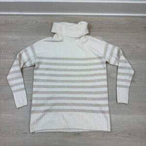 Ann Taylor Loft Oversized Cowl Neck Sweater Womens Small White Silver Stripe